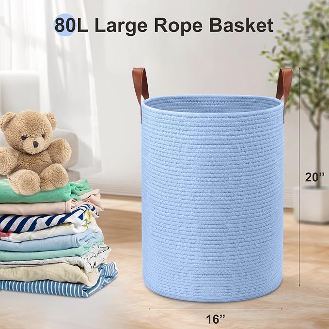 80L Large Rope Basket, Woven Rope Storage Basket - Image 2