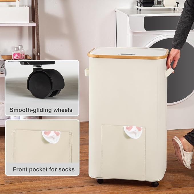 Laundry Basket with Wheels, Tall Dirty Clothes Hamper on Wheels, Rolling - Image 4