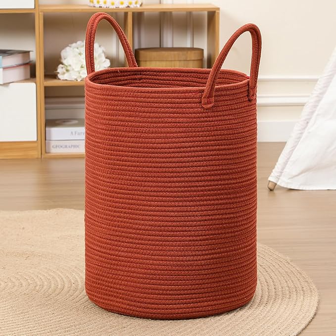 80L Large Woven Laundry Basket Hamper, 100% Natural Cotton Rope, Handwoven & by Romea+Lutiss