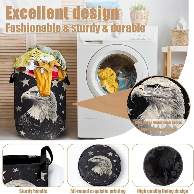 Black Eagle Laundry Basket, Foldable Waterproof Laundry Hamper Tote Bag Dirty - Image 4