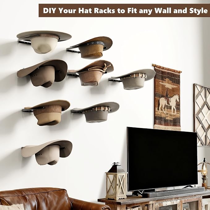 2-Pack Metal Hat Rack for Wall Mount – Space-Saving Cowboy Hat Holder & DIY - Image 7