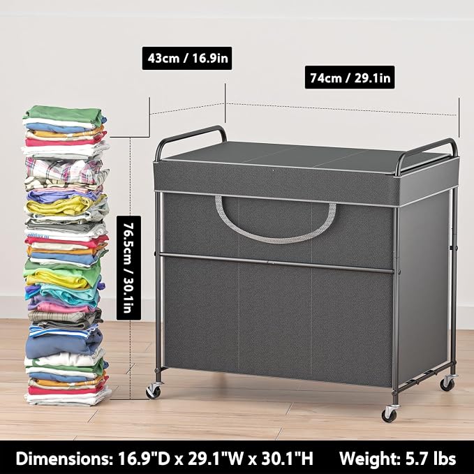 180L Large Laundry Hamper, 3 Compartment Laundry Basket - Image 3