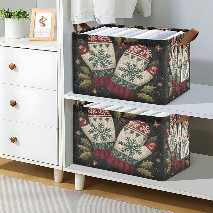 Christmas Gloves Holly Black Pattern Storage Bins - Image 7