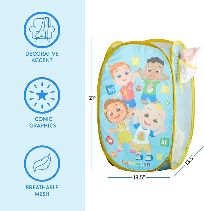 Cocomelon Pop-Up Hamper with Durable Carry Handles, Kids Laundry & Room Storage - Image 3