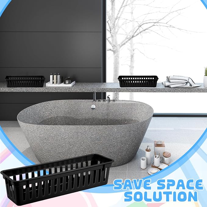 12 Pcs Black Slim Plastic Storage Baskets Tray 10 x 3 x 2.5 Inch Compact - Image 5