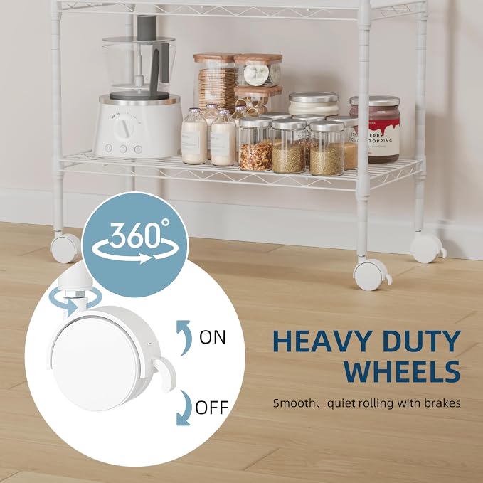 Whitmor 3 Tier Rolling Kitchen Cart, 27.6"x10"x21.7”Heavy Duty Metal Storage - Image 4