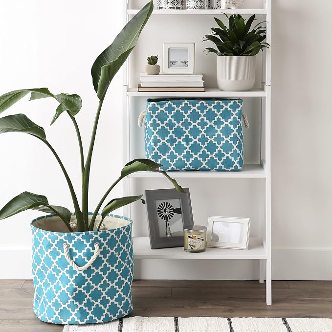 DII Polyester Container with Handles, Lattice Storage Bin, Storm Blue - Image 6