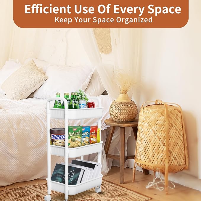 YSSOA Rolling Storage Cart, 3 Tier Slim Mobile Shelving Unit 360° Rotating - Image 5