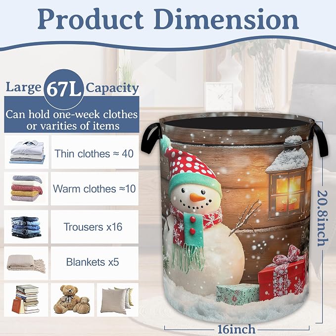 Christmas Laundry Basket, Oxford Cloth Snowman Laundry Hamper - Image 2