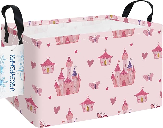 LANGYASHAN Rectangular Storage Bin Collapse Canvas Fabric Cartoon Storage Basket by LANGYASHAN