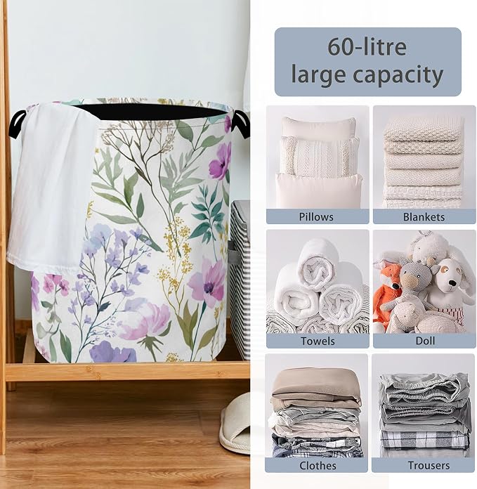 Wildflower Plant Laundry Basket, Botanical Oxford Cloth Laundry Hamper - Image 6