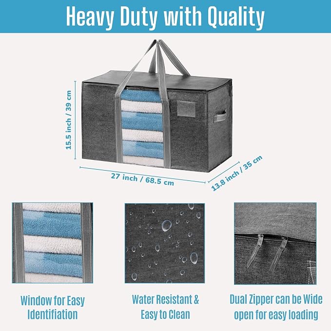 VENO 4 Pack Moving Bags with Clear Window, Heavy Duty Storage Bins with Lid - Image 3