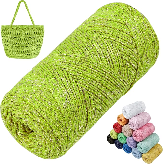 Sparkle Macrame Cord 1.5mm x 306 Yards Cotton Glitter Yarn by LEREATI