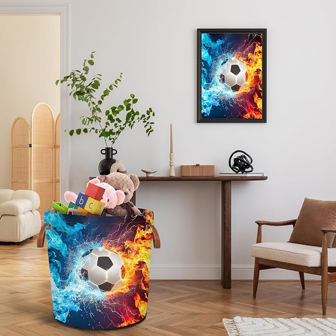 Soccer Fire Laundry Hamper Waterproof Collapsible Basket - Image 8