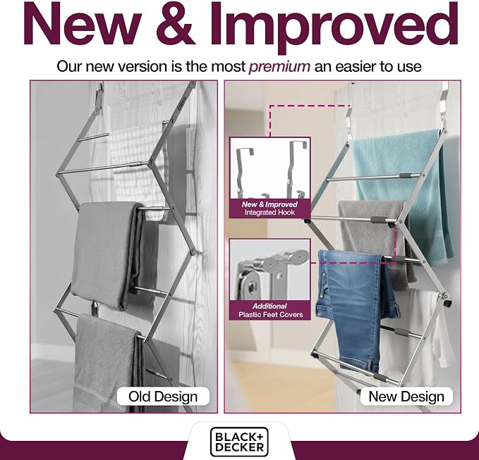 BLACK+DECKER Over The Door Expandable Telescopic Drying Rack, Clothes Organizer - Image 5