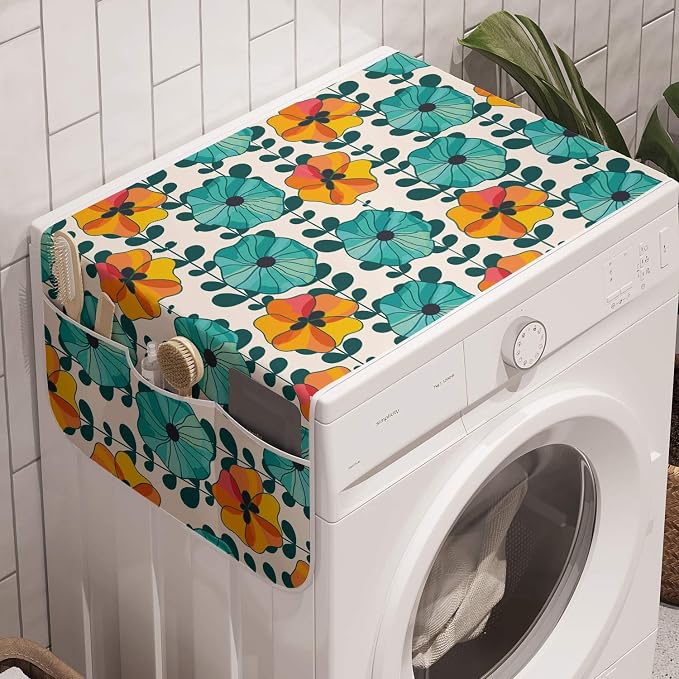 Lunarable Garden Art Washing Machine Organizer, Hand Drawn Botany Composition by Lunarable
