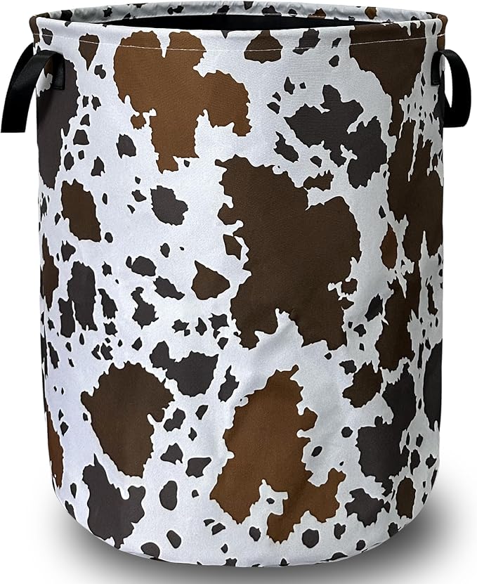Cows Skin Brown Print Laundry Basket Foldable by SELIONLIKN