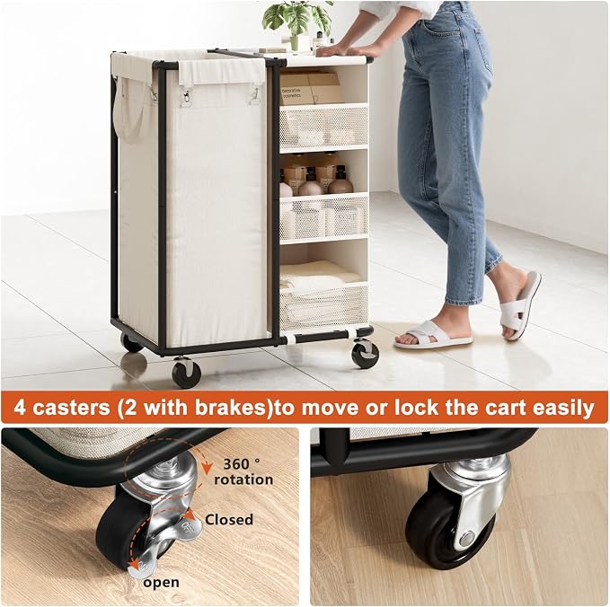 WOWLIVE Laundry Sorter with Wheels 100L Rolling Laundry Hamper with Hanging and - Image 6
