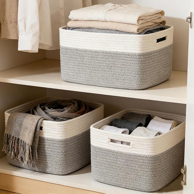 3 Pack Woven Storage Baskets for Shelves, 13.5"×11"×9.5"Organizing Bins - Image 6