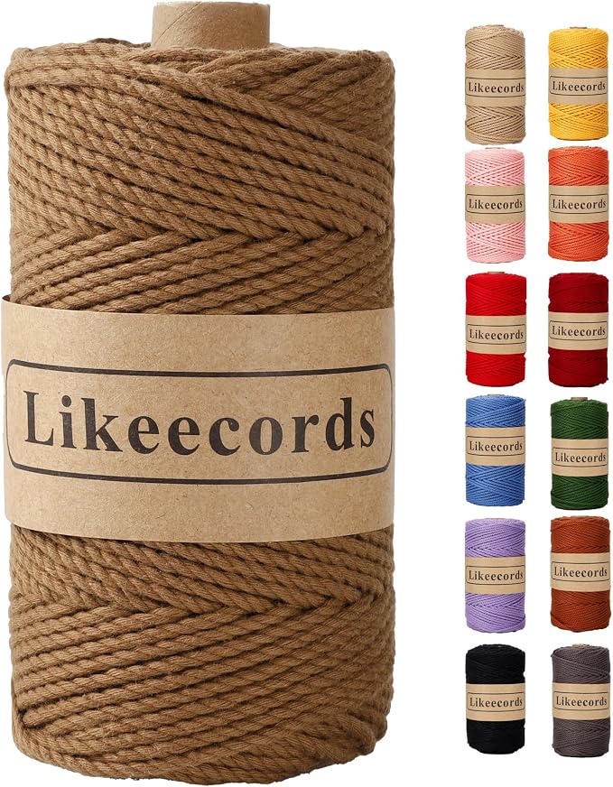 Cotton Macrame Cord, 3mm x 100m, Twisted 3 Strand, Craft Cord by Likeecords