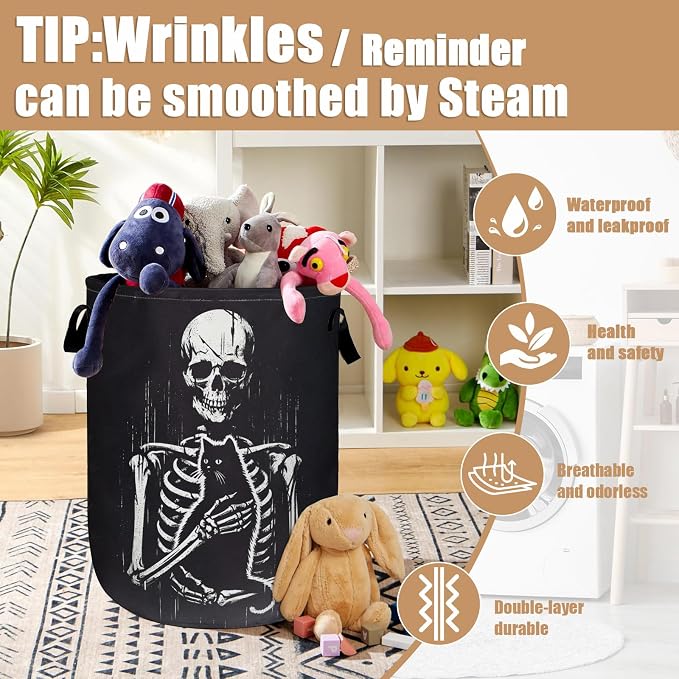 Funny Skull Black Cat Laundry Basket, Foldable Waterproof Laundry Hamper Tote - Image 5