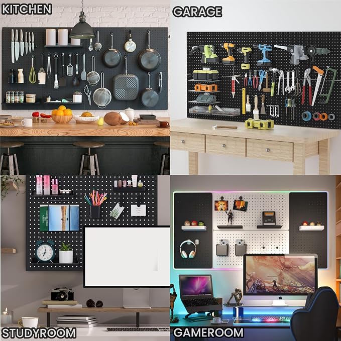 8Pcs Pegboard Wall Organizer Panels Black ABS Pegboard Wall Mount - Image 5