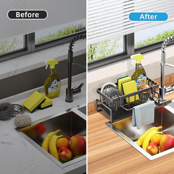 Sponge Holder for Kitchen Sink, Self-Drainage Kitchen Sink Caddy, Rustproof - Image 6