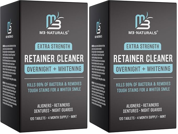 Overnight + Whitening Retainer Cleaner, Remove Stains, Discoloration, and by M3Naturals