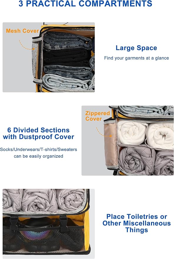 ELEZAY Hanging Packing Cubes Portable Closet 3-Shelf Travel Collapsible - Image 3