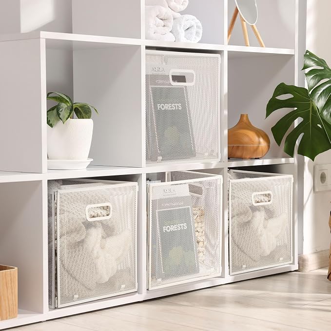 4 Pcs Easter Foldable Metal Cube Storage Baskets 13" x 13" White Kitchen Wire - Image 7
