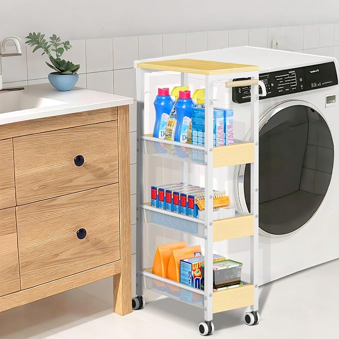 Utility 4 Tier Rolling Cart for Small Spaces, Slim Storage Cart - Image 9