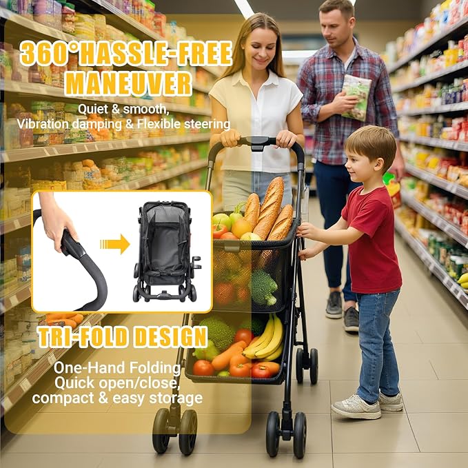 Upgraded Folding Shopping Cart, Detachable Baskets & 360°Swivel Wheels - Image 4