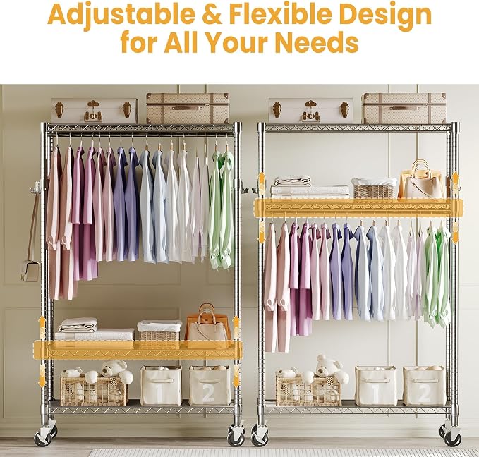 Rolling Clothes Rack, 75.6"H Heavy Duty Metal Garment Rack - Image 5