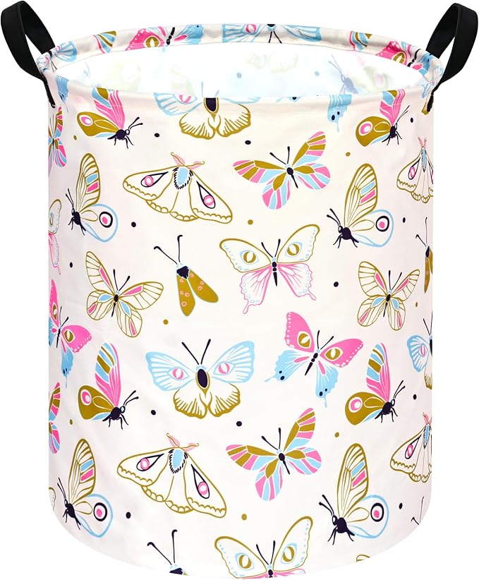 KUNRO Round Spring Butterfly Laundry Gift Basket Storage Hamper, Clothes by KUNRO