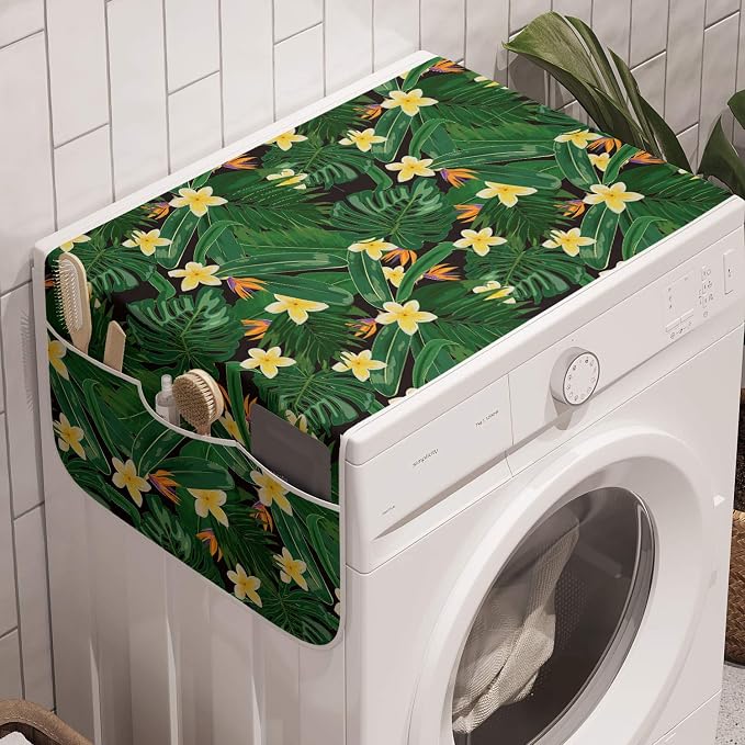 Lunarable Exotic Washing Machine Organizer, Jungle Flowers Plants Tropical Leaf by Lunarable