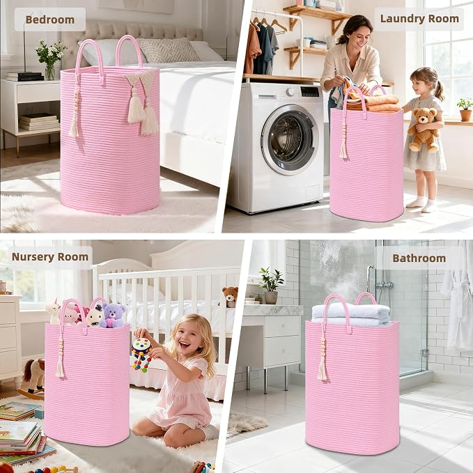 Woven Laundry Basket for Clothes, 65L Large Rectangle Laundry Hampers, Nursery - Image 5