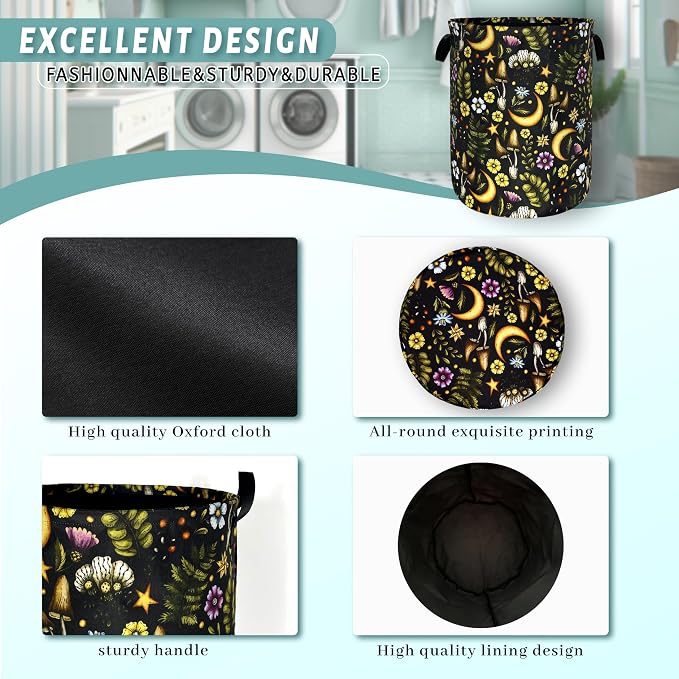 Cute Mushroom Laundry Basket Foldable Retro Moon Mushrooms Laundry Hamper - Image 4