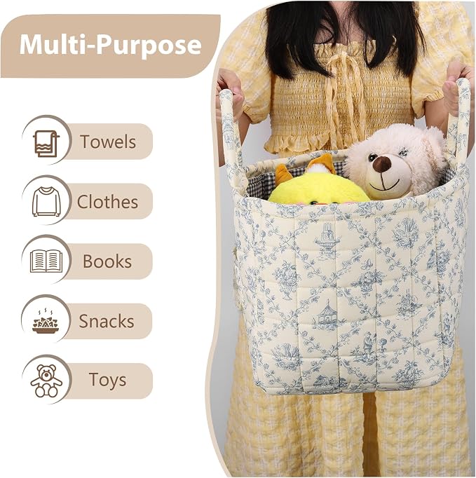 Storage Basket Boho Fabric Large Collapsible Floral Laundry Nursery Hamper - Image 3