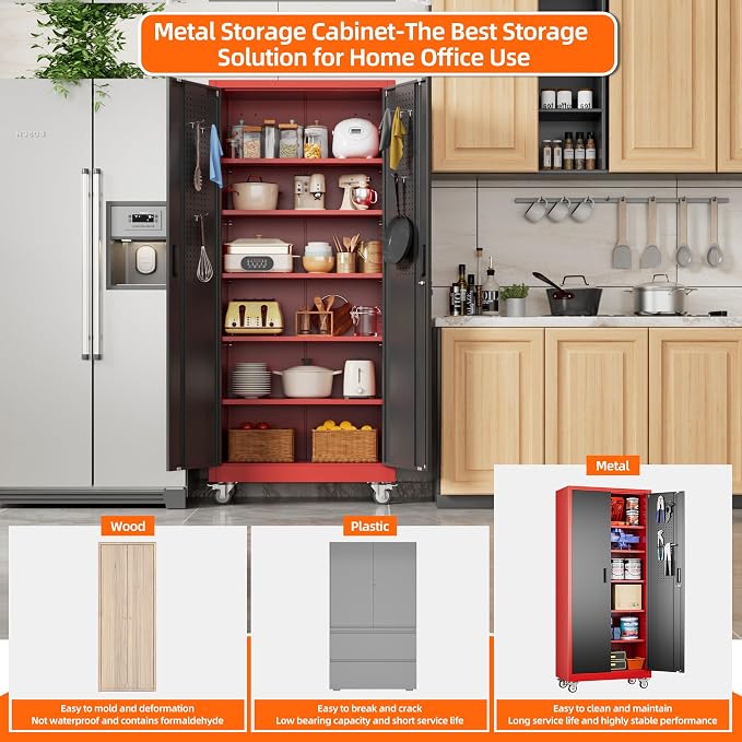 Garage Storage Cabinet with Wheels and Pegboard, Assembly Required - Image 5