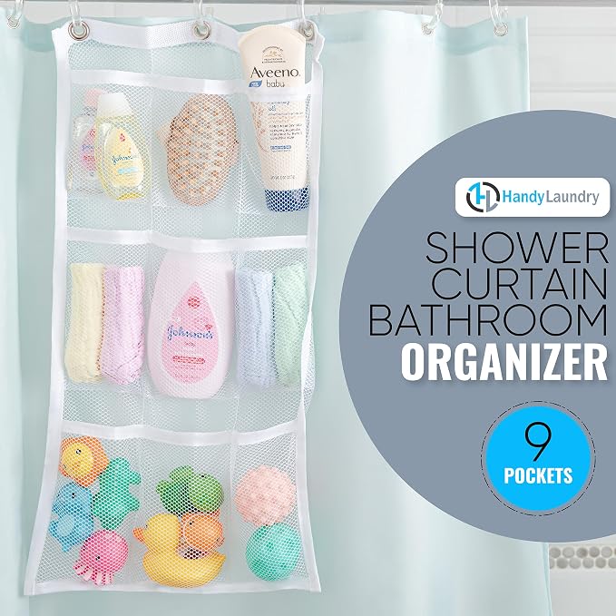 Handy Laundry Shower Curtain Bathroom Organizer -9 Pockets- Perfect - Image 2