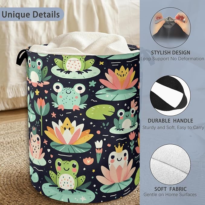 Funny Frog Laundry Basket, Foldable Oxford Cloth Tote Bag Laundry Hamper - Image 3