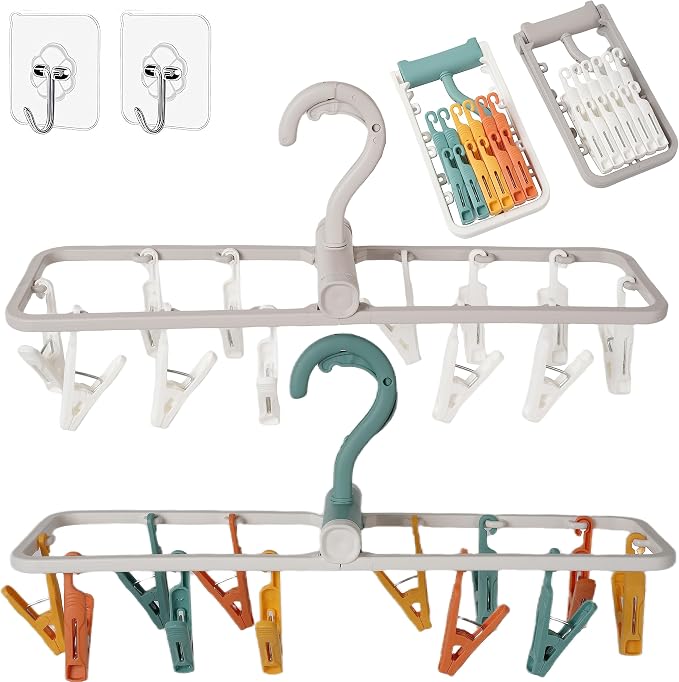 Clothes Drying Racks 2 Pack Grey Colour Small Folding Portable Underwear Hangers by Foshine