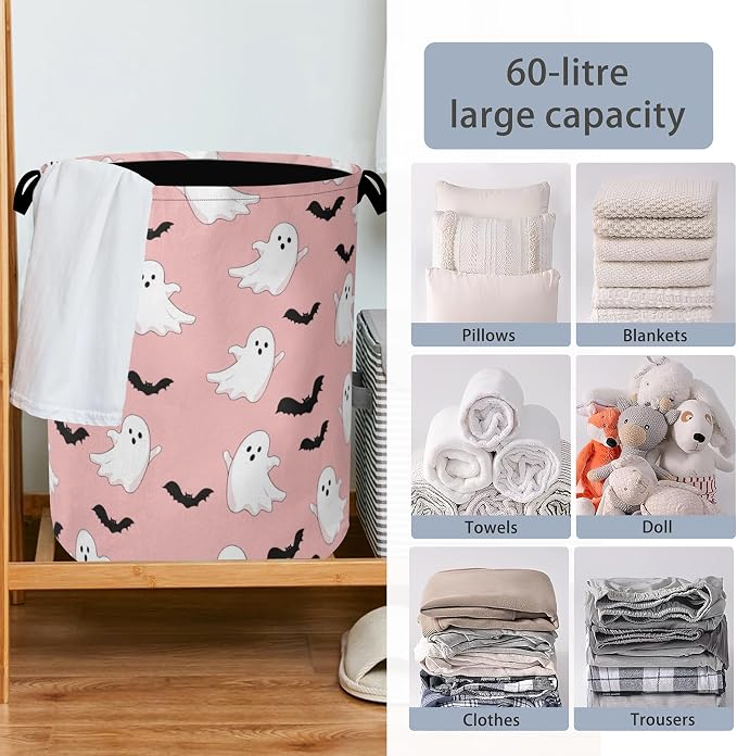 Bat Ghost Laundry Basket, Halloween Foldable Oxford Cloth Tote Bag Laundry - Image 6