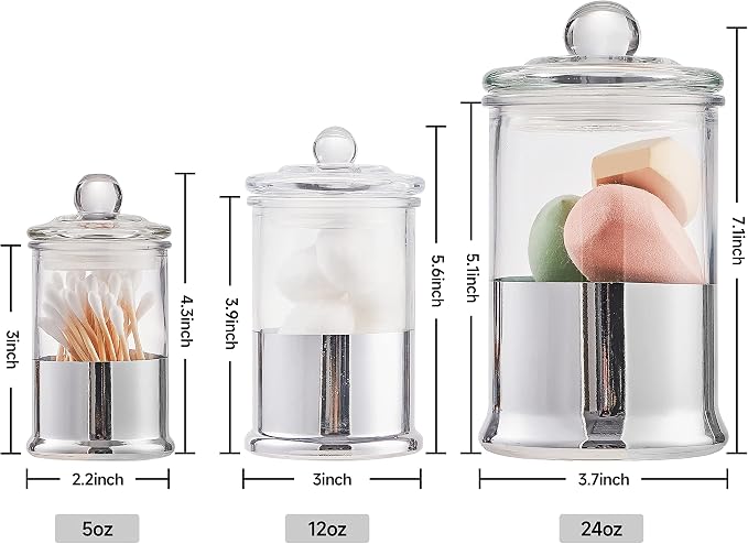 KMwares 3PCs Set Small Glass Premium Quality Apothecary Jars - Image 2
