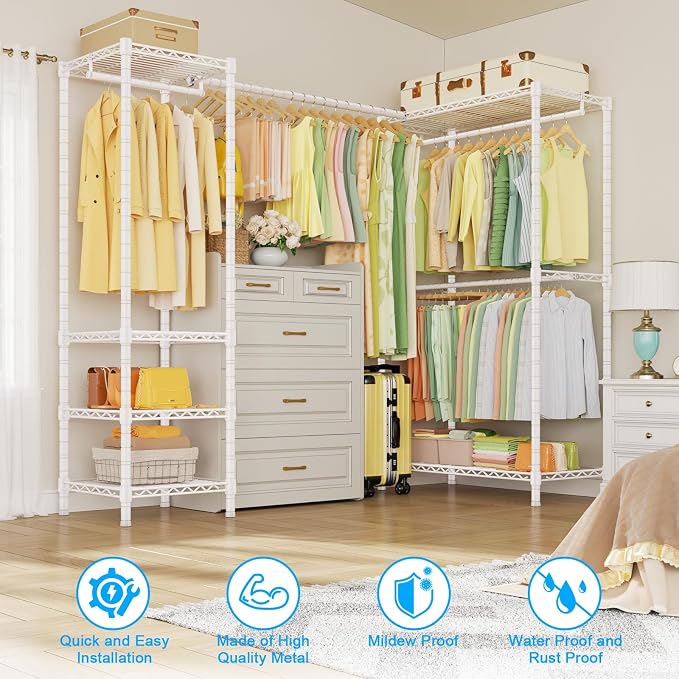 E10L L-Shaped Clothes Rack for Corner（With Expandable Hanger Rod）Heavy Duty - Image 5