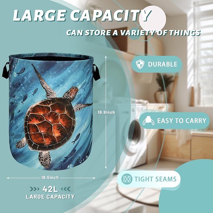 Sea Turtle Laundry Basket Foldable - Image 2