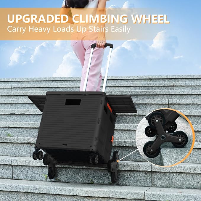 Foldable Utility Cart with Stair Climbing Wheels, Collapsible Rolling Crate - Image 6