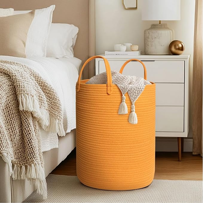 Large Orange Laundry Basket, XL Cotton Rope Toy Bin - Image 3