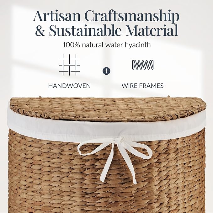 Best Choice Products Half Moon Laundry Hamper w/Lid, Woven Half Round Laundry - Image 3