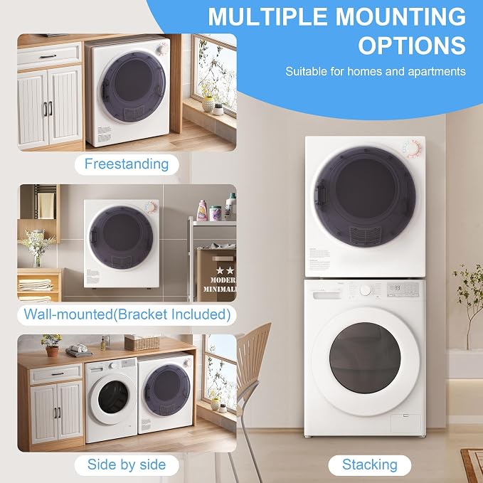 Elevon 2.6 cu.ft Portable Laundry Dryer, 800W Electric Clothes Dryer - Image 7